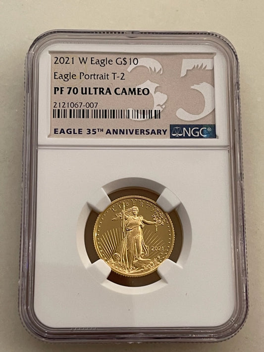 2021 W NGC EAGLE G $10 T-2  1/4 OZ PF70 ULTRA CAMEO FIRST RELEASES - Goldstar Mint 