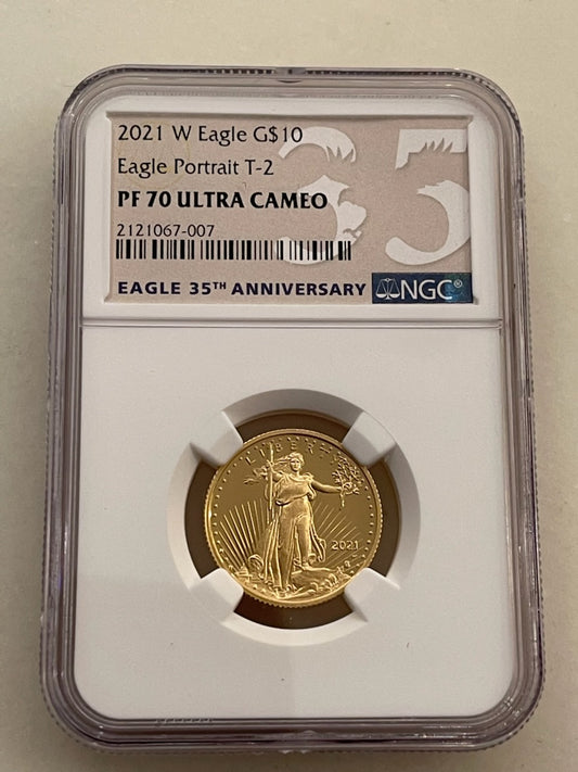 2021 W NGC EAGLE G $10 T-2 1/4 OZ PF70 ULTRA CAMEO FIRST RELEASES - Goldstar Mint
