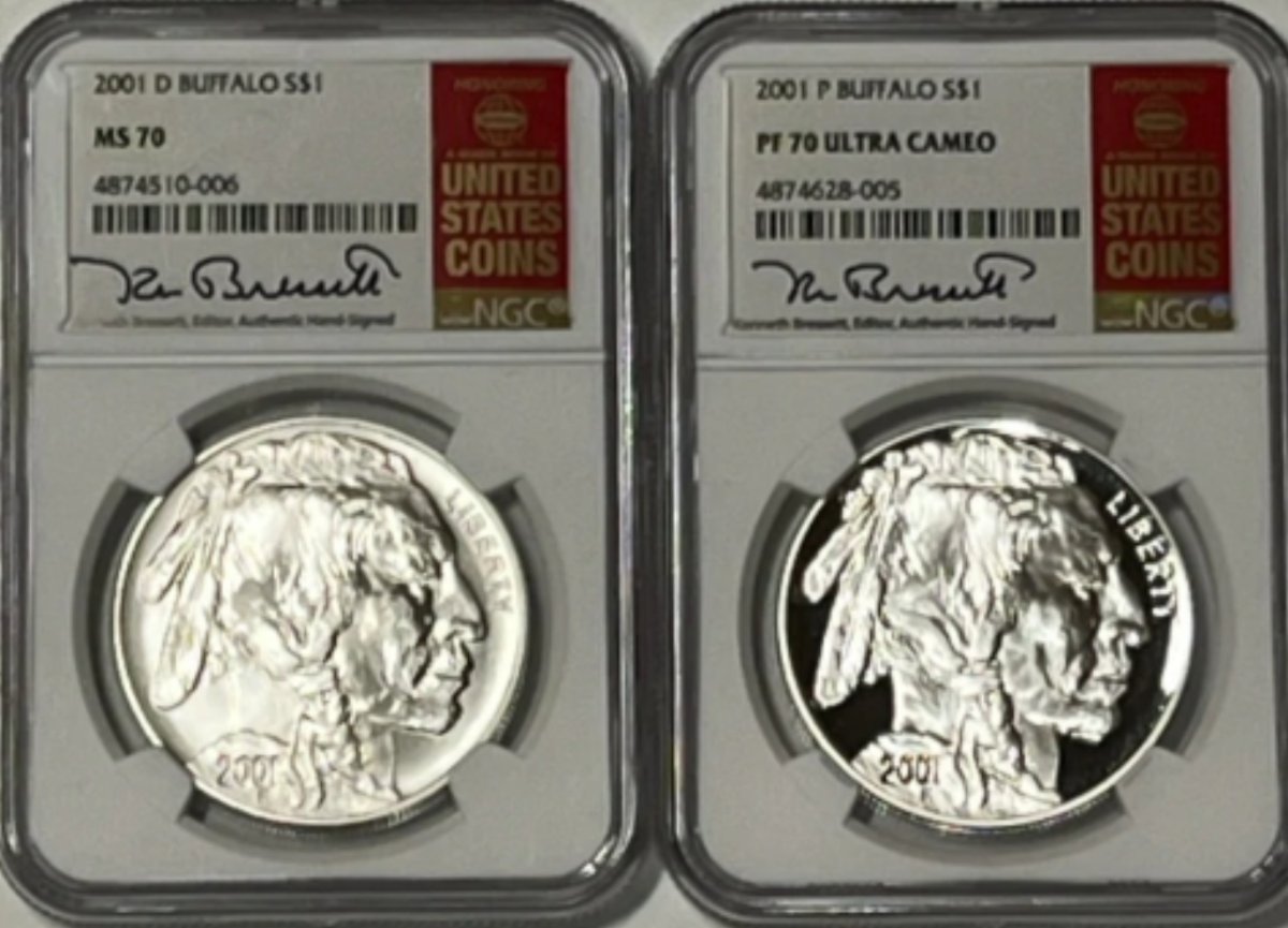 2001 D&P MINT  $1 BUFFALO NGC 2 COIN SET MS/PF70  SIGNED KENNETH BRESSETT - Goldstar Mint 