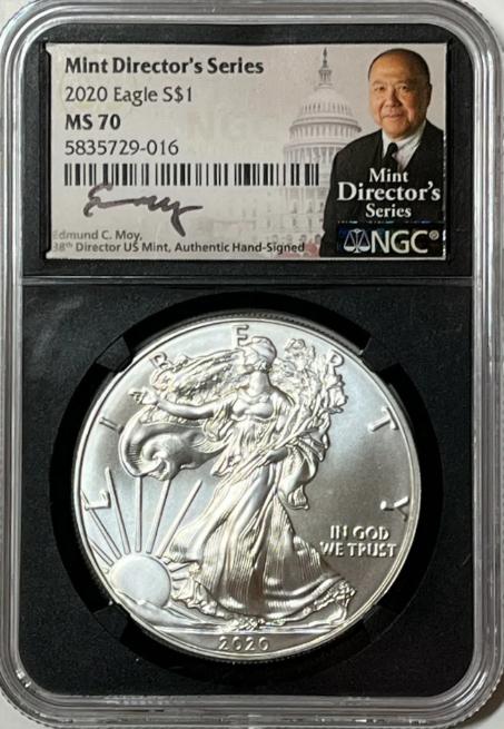 2020 S$1 SILVER EAGLE NGC MS70 "MINT DIRECTOR SERIES - ED MOY - Goldstar Mint 